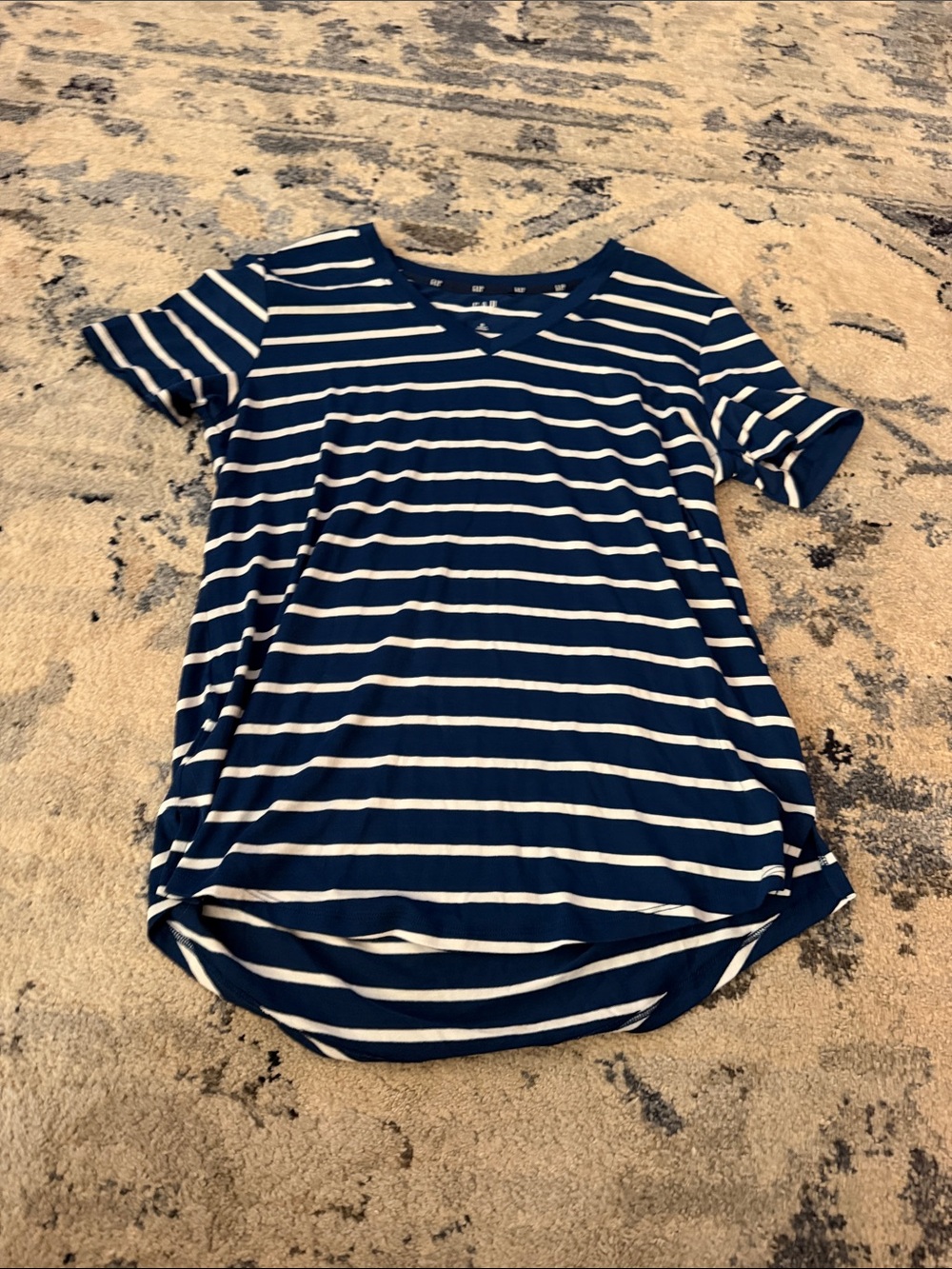 GAP Navy and White Striped V-Neck Short Sleeve Tee
